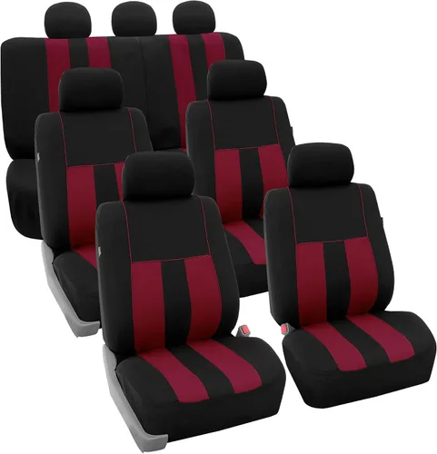 Vista 23 de FH Group Juego completo de fundas de asiento de coche de tres filas a rayas, compatible con bolsas de aire y listas para dividir, ajuste universal
