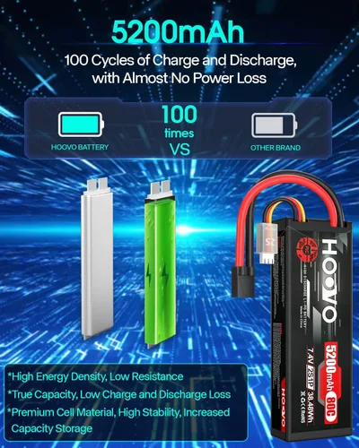 Vista 4 de HOOVO 2S Lipo Batería 7.4V 80C 5200mAh RC Batería con enchufe TR Estuche rígido para RC Car Truck Truggy Buggy Tank RC Avión, Helicóptero, Barco