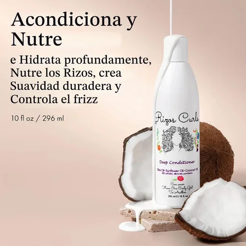 Vista 2 de Rizos Curls Acondicionador profundo de viaje, fortalece e hidrata el cabello mientras controla el encrespamiento, añade suavidad y manejabilidad