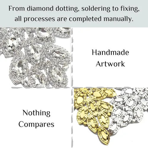 Vista 7 de PEARLY JUN Parches de apliques de cristal con diamantes de imitación para bricolaje, con cuentas, ropa de costura para cinturón de boda, vestidos