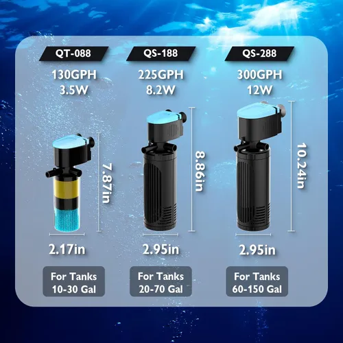 Vista 7 de AquaMiracle Filtro sumergible para acuario de 3 etapas en tanque con doble salida de agua y aireación, filtro interno de tanque de peces de 130 GPH