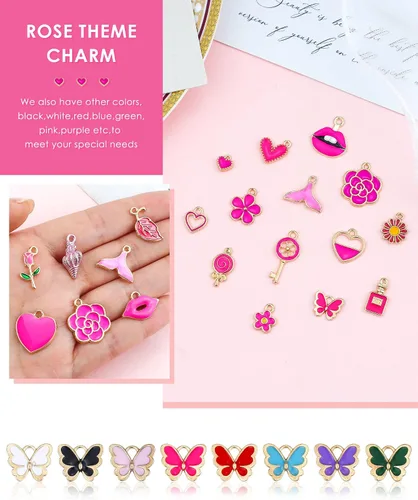 Vista 4 de YETOOME 30 dijes esmaltados chapados en oro surtidos, colgantes, colgantes para collares, pulseras, joyería y manualidades, Acero aleado, No es una