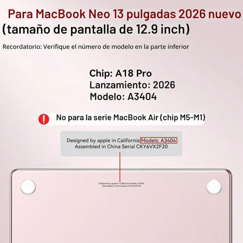 Vista 7 de BlueSwan para MacBook Neo Case 13 pulgadas 2026 Release A18 Pro Chip Modelo Rubor transparente