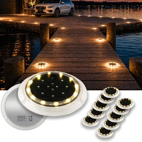 Vista 8 de SHONELIGHTING Luces Solares para Muelle, Disco LED Súper Brillante para Exteriores, Impermeables, Antideslizantes y Antitropiezos, Perfil Bajo