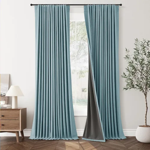Vista 37 de Jowels Cortinas opacas de lino natural de 96 pulgadas de largo, 2 paneles