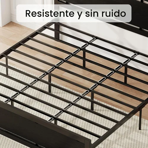 Vista 6 de LIKIMIO Base de cama tamaño King con cabecero y estribo Negro