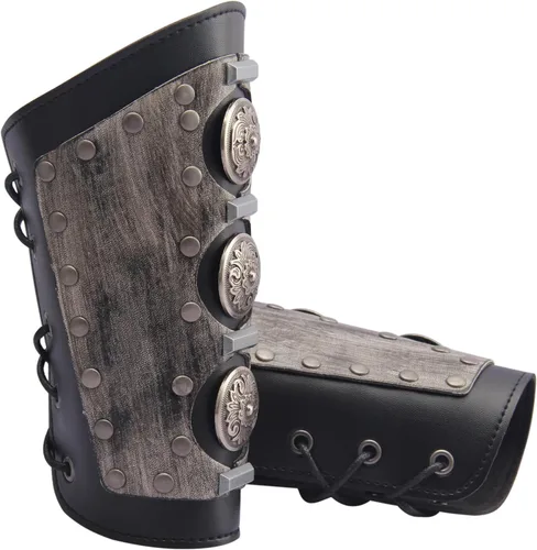 Vista 5 de Pulsera de cuero con guantelete medieval, muñequeras vikingas, guardias de tiro con arco, brazaletes de brazo ancho para mujeres y hombres, 2