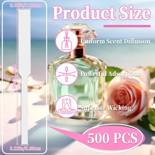 Vista 2 de RAINFLOW 500 tiras probadoras de perfume, tiras de prueba de fragancia, tiras de aroma desechables a granel, diseño fuerte absorbente para escribir