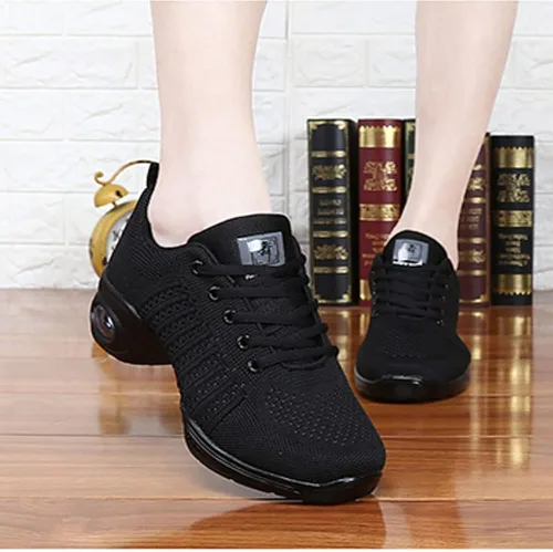 Vista 4 de KAEAEILSS Zapatos deportivos de jazz para mujer, con cordones, transpirables, con suela dividida, para deportes, caminar, bailar, suela gruesa