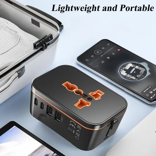 Vista 6 de Adaptador de corriente universal de viaje, adaptador de carga rápida PD de 20 W, convertidor de enchufe de viaje internacional con 2 puertos USB A