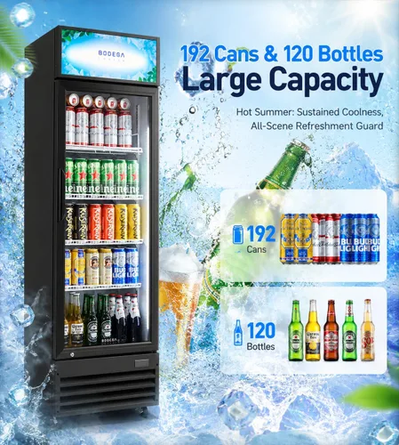 Vista 2 de BODEGA BODEGACOOLER Refrigerador Comercial Exhibidor de 9 Pies Cúbicos, Refrigerador Comercial Grande Negro con Puerta de Vidrio, Luz LED/Cerradura