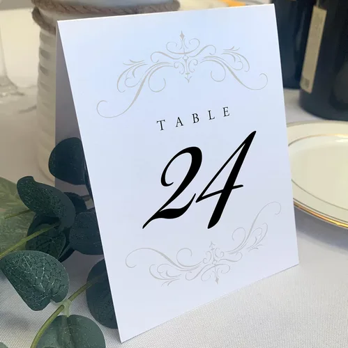 Vista 6 de Classic Flourish - Números de mesa de boda, negro, 1-10, doble cara, tienda de campaña o uso en un soporte, ideal para fiestas y restaurantes
