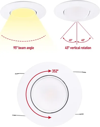 Vista 4 de TORCHSTAR Iluminación empotrable LED CRI90+ regulable 5CCT de 6 pulgadas, luces direccionales giratorias regulables, Downlight de techo ajustable