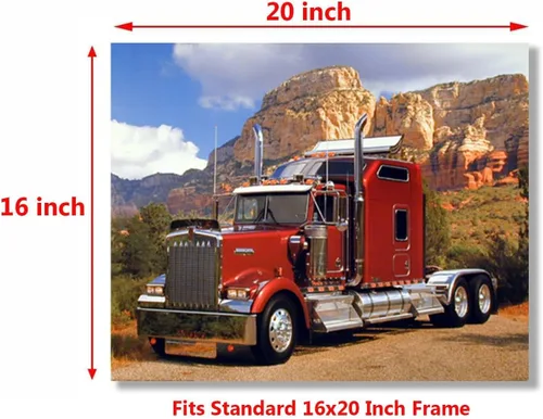 Vista 2 de Póster decorativo de pared de transporte de camiones de Kenworth granate (16 x 20 pulgadas)