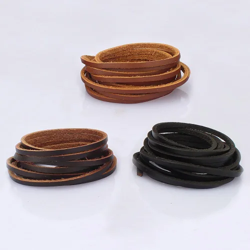 Vista 12 de (TM) Cordón de cuero genuino plano de 3 mm para trenzado, negro (5 yardas)