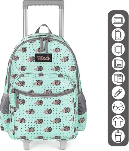 Vista 3 de Tilami Mochila rodante de 18 pulgadas con doble asa con bolsa de almuerzo con ruedas para niños
