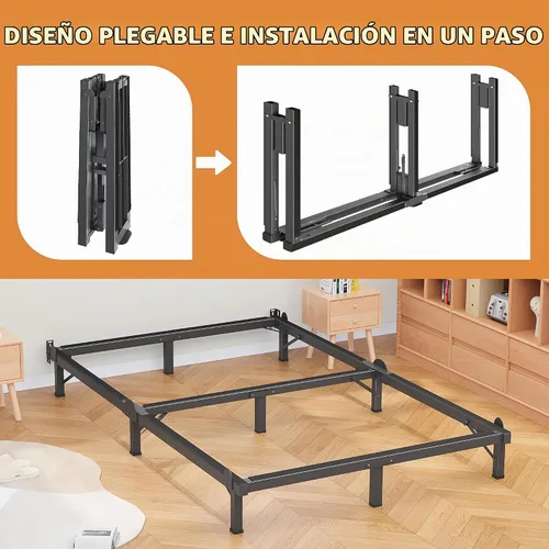 Vista 4 de MAF Marco de cama de metal individual de 8 pulgadas para somier, 9 patas de Negro
