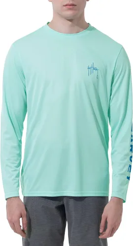 Vista 8 de Guy Harvey Camisa de manga larga para hombres con protección solar de rendimiento SPF UPF 50+ Azul celeste