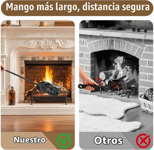 Vista 3 de AMAGABELI - Juego de accesorios de metal para chimenea de cenizas y cepillo de 32 pulgadas, resistente a la oxidación con mango largo liso, pala