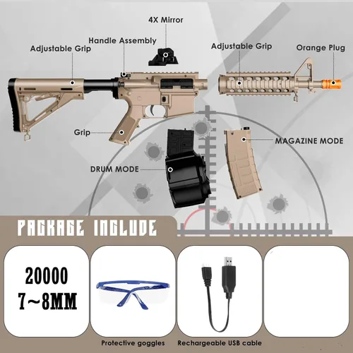 Vista 3 de Juguetes Eléctricos de Gel Nuevos M4A1, Modo Semiautomático y Completamente Automático Splat-Blaster con FPS 280 y 100 Pies para Juego de Equipo al