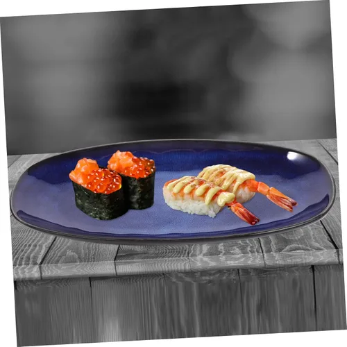 Vista 3 de DOITOOL Plato rectangular azul plato de cerámica para sushi bandeja de pescado plato de aperitivos plato de fruta Plato azul marino