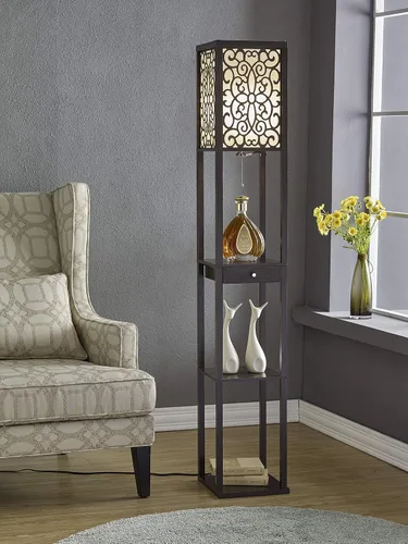 Vista 2 de Artiva USA A808101EX Etagere Shelf Lámpara de pie con cajón, 63", Expresso