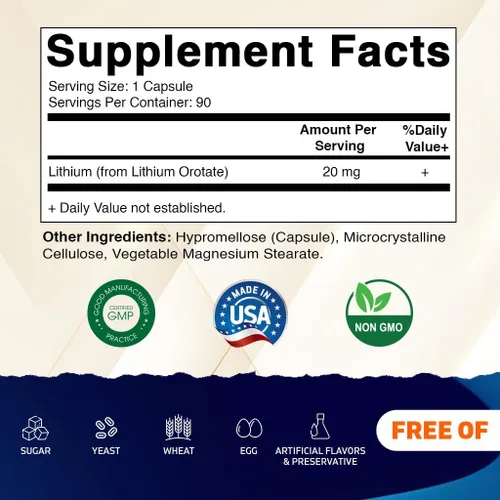 Vista 2 de Vitamatic Orotato de litio 20 mg, 90 cápsulas – Veggie Caps, sin OMG, sin gluten