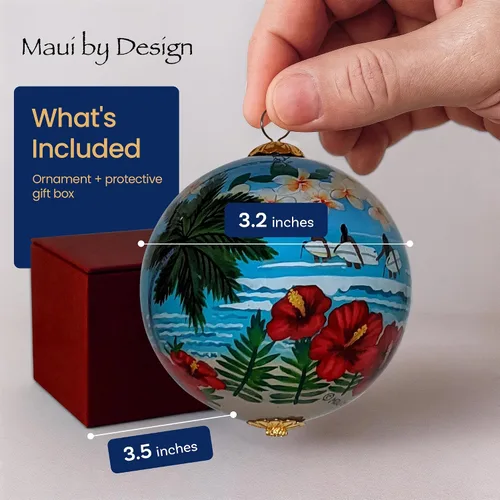 Vista 5 de Hawaiian Beach Life - Adorno hawaiano coleccionable de cristal pintado a mano con caja de regalo NB/H