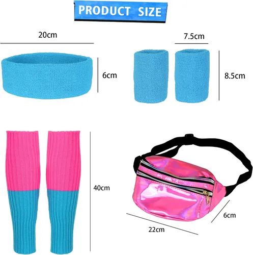 Vista 4 de CICOCI Accesorios de los años 80 para mujer, ropa de entrenamiento de los años 80, disfraz de los años 80, conjunto retro para fiestas calentadores