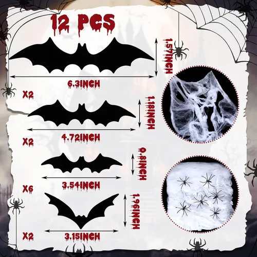 Vista 4 de Fulmoon Kit de decoración de Halloween para maletero o automóvil con calcomanía de lápida, telarañas, murciélagos, banderines de susto, lápida