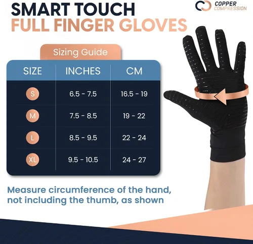 Vista 4 de Copper Compression Guantes de dedo completo para artritis - Agarres de palma - Puntas de pantalla táctil - Soporte de compresión para túnel