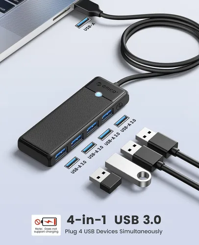 Vista 2 de ORICO Concentrador USB 3.0, concentrador USB de 4 puertos con cable de 3.3 pies, ultrafino USB-Splitter para portátil MacBook Pro, iMac, Surface