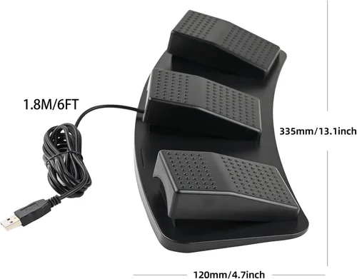 Vista 3 de Powboro Pedal de pie USB PC Triple 3 Teclas Interruptor de Control de Pie Teclado HID Programable Acceso directo Hotkey Mouse Acción