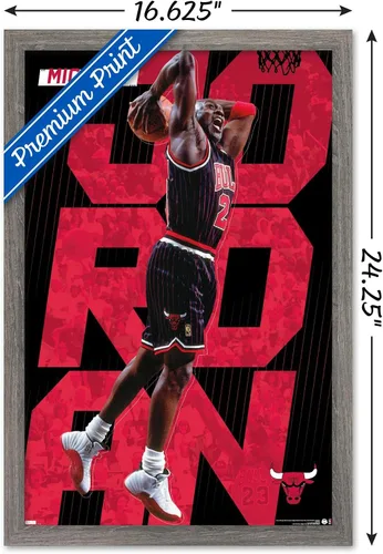 Vista 3 de Trends International Michael Jordan - Póster de pared a rayas, 14.725 x 22.375 pulgadas, versión enmarcada de madera de granero
