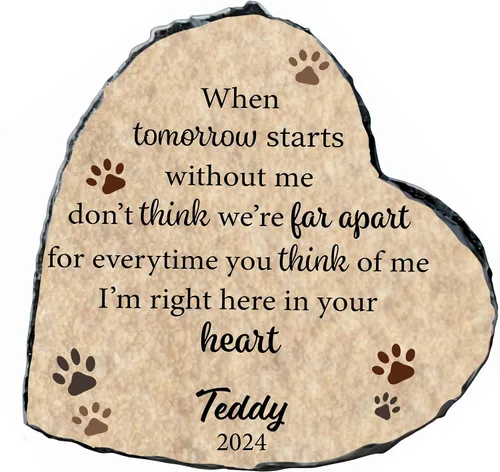 Vista 8 de Piedra conmemorativa personalizada para perro, placa con estampado de pata de corazón de No Longer by Our Lide, regalo de pérdida de mascotas