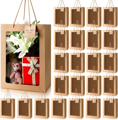 Vista 12 de Yahenda - 24 bolsas de regalo grandes con ventana transparente de 13.8 x 9.8 x 5.9 pulgadas, bolsas de papel transparente para ramo de flores