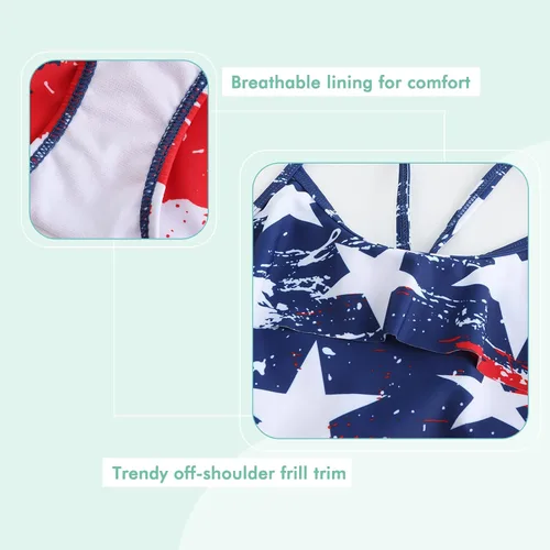 Vista 4 de Traje de baño de dos piezas para niñas, tankini hawaiano con volantes