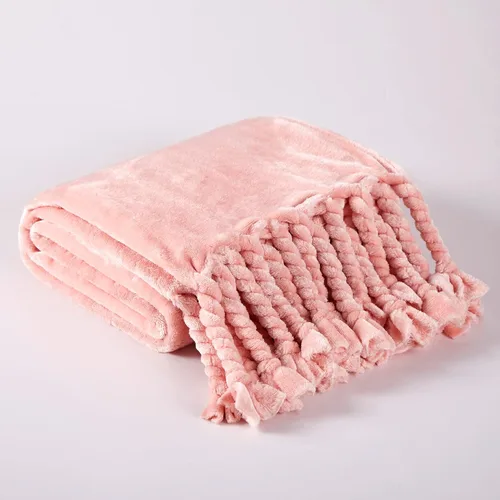 Vista 2 de Homiest Manta de forro polar con flecos, suave y acogedora manta de franela rosa claro, manta decorativa ligera para sofá, cama, silla para todas