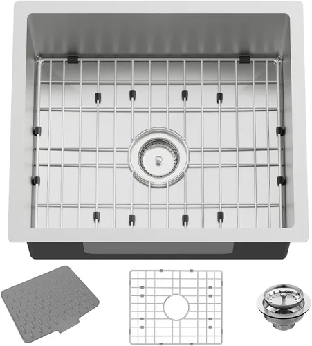 Vista 19 de Fregadero de cocina y bar negro de 12 x 16 pulgadas, pequeño tazón de acero inoxidable para montaje inferior, fregadero de cocina y bar, elección