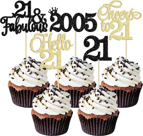 Vista 26 de Gyufise Paquete de 24 adornos negros para cupcakes de 10.º cumpleaños con purpurina negra 10 Ten Hello 10 Dights dobles desde 2015 para decoraciones