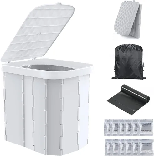 Vista 7 de Hapoon Inodoro plegable portátil XL para campamento, orinal de viaje para adultos, 12 bolsas de inodoro, paquete de 12 unidades de gel líquido