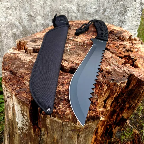 Vista 6 de ASR Outdoor Machete de espiga completa de 15.5 pulgadas con hoja reciclada y espiga dentada en zigzag, negro