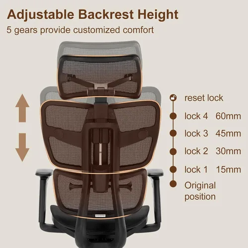 Vista 6 de Silla de oficina ergonómica de escritorio, silla de computadora de malla grande y alta con soporte lumbar ajustable, función de inclinación