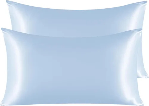 Vista 36 de NTBAY Paquete de 2 fundas de almohada estándar de satén para cabello y piel, lujosas y sedosas fundas de almohada con cierre de sobre, 20 x 26