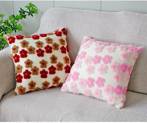 Vista 3 de Funda de almohada de forro polar bereber de gamuza camelia, funda de cojín tridimensional de flores para sala de estar, sofá, oficina, cabecero Rosa
