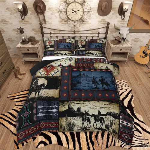 Vista 48 de Feelyou, juego de ropa de cama estilo vaquero tamaño individual para niños, juego de edredón occidental para niños y niñas, desierto del lejano