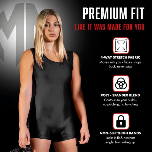 Vista 2 de Matman Edge Wrestling Singlet Mujeres Spandex Levantamiento de Pesas Color Sólido