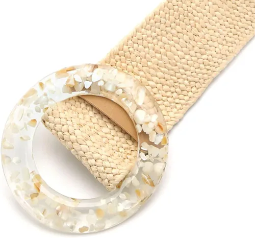 Vista 3 de Culeze Banda elástica tejida con pajilla cinturón de madera con hebilla para abrigo vestido de mezclilla
