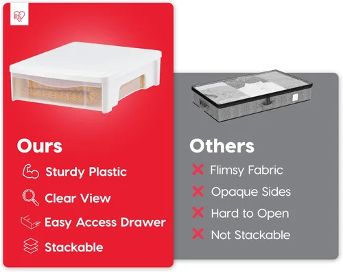 Vista 3 de IRIS USA 22 Qt Almacenamiento bajo la cama, organizador apilable de plástico con cajón deslizante, paquete de 2 unidades, multiusos para ropa