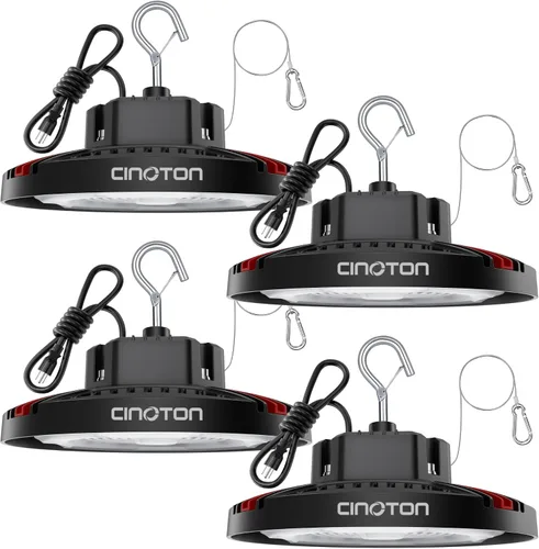 Vista 10 de CINOTON Luz LED UFO de Bahía Alta de 100W, Luces LED de Aluminio para Tienda con 15000LM, Iluminación de Bahía Comercial de 5000K para Almacén